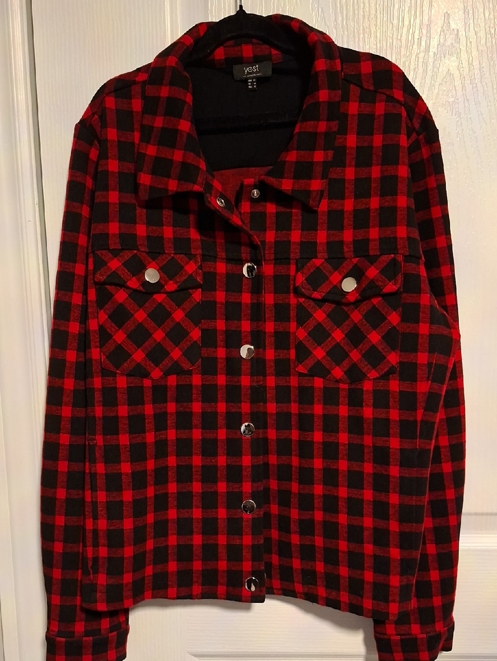 Yest Red and Black‎ Plaid Button-Down Shirt Jacket